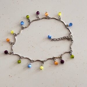 Premier Designs "Bubbles" Silver Tone Anklet Retired Colorful Tiger Eye Beads